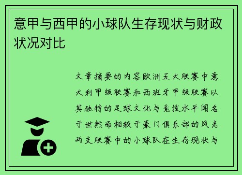 意甲与西甲的小球队生存现状与财政状况对比